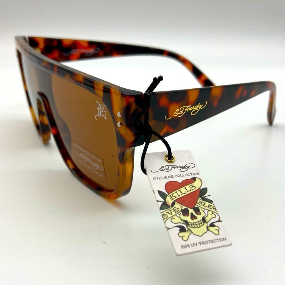 NWT Ed Hardy Immortals Style Shiny Tortoise Unisex Sunglasses